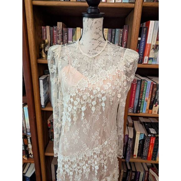 Vintage 80s does 20s Patra 14 Pink Midi Dress with White Lace Overlay - Picture 4 of 8